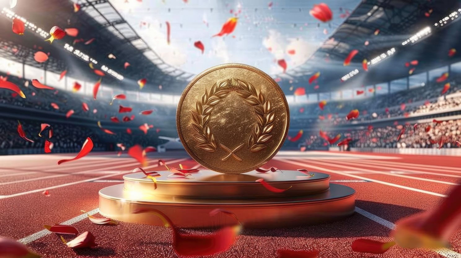 Gold medal on a podium